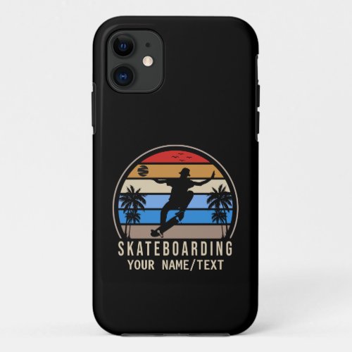 Add Name Text Skateboarding Retro Vintage Sunset  iPhone 11 Case