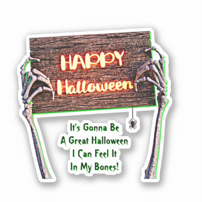 Add Name Text, Skeleton Arm Hands Holding Sign     Sticker (Front)