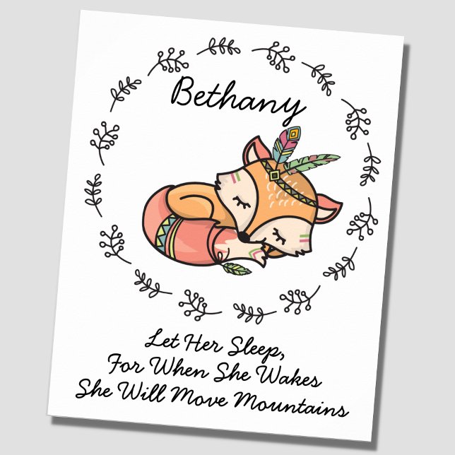 Add Name Text, Sleeping Woodland Baby Fox Nursery  Poster (Creator Uploaded)