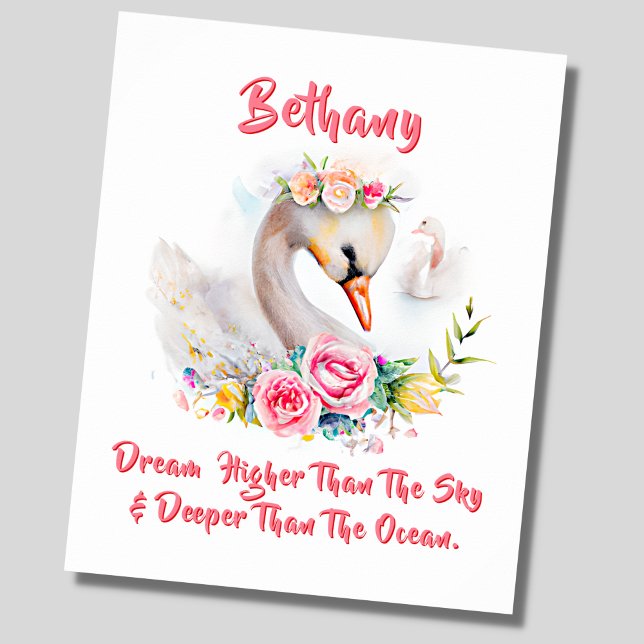 Add Name Text,  Soft Swan with Pink Rose Flowers   Poster (Creator Uploaded)