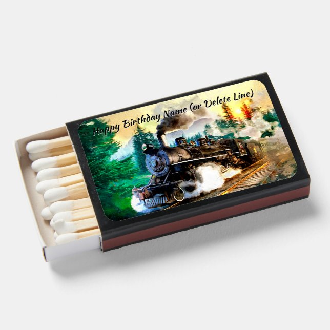 Add Name Text, Steam Train in the Forest Painting Matchboxes (Front Open)