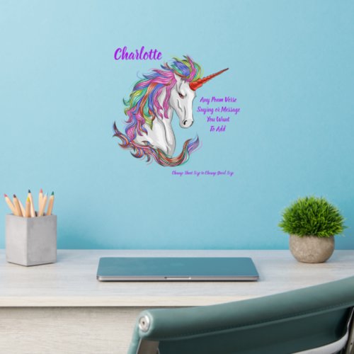 Add Name Text Strong Colorful  White Unicorn Wall Decal