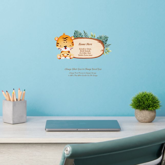 Add Name Text, Tiger Sign Board Plaque Nursery  Wall Decal (Home Office 2)