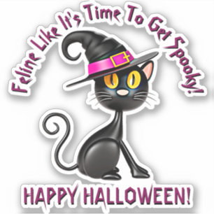 Add Name Text, Time to Get Spooky 3D Black Cat Sticker