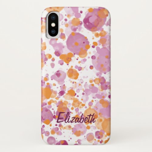 Add Name Text to Orange Purple Abstract Splatter iPhone XS Case