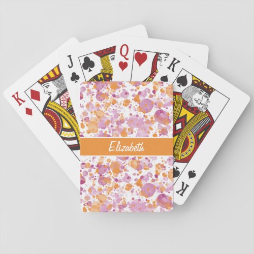 Add Name Text to Orange Purple Abstract Splatter Playing Cards