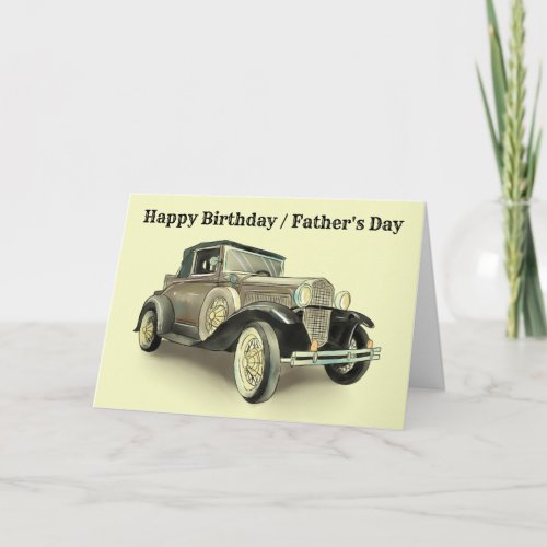 Add Name Text Vintage Car Birthday Fathers Day Card