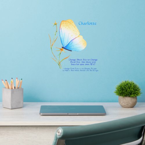 Add Name Text Watercolor Butterfly on Flower Wall Decal