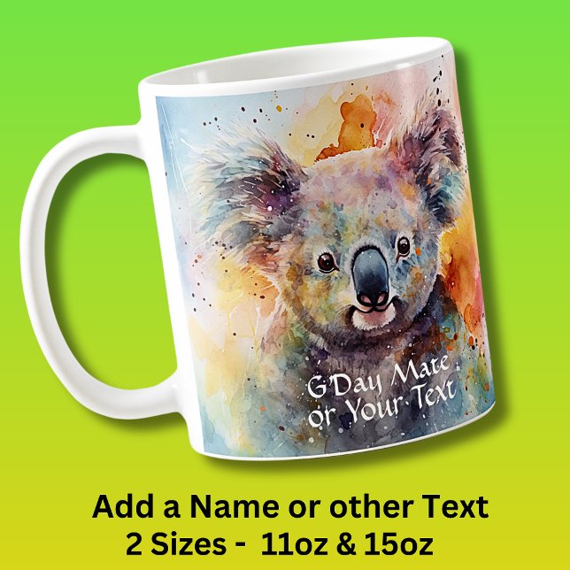 Add Name & Text - Watercolor Koala G'day Mate Coffee Mug (Creator Uploaded)