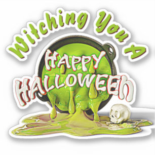 Add Name Text, Witching You A Happy Halloween 3D Sticker