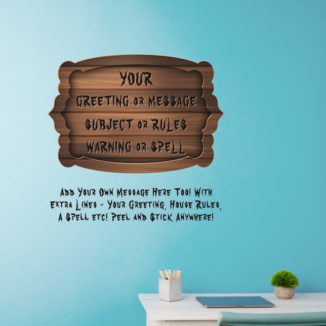 Add Name Text Wooden Halloween Sign 36" sq Wall Decal (Home Office)