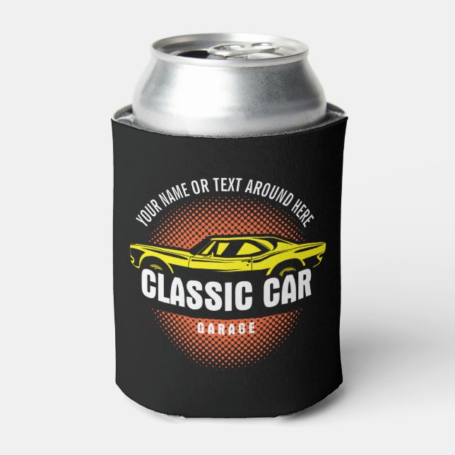 Add Name Text Yellow Classic Car   Can Cooler (Can Front)