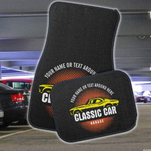Add Name Text Yellow Classic Car  Floor Mat