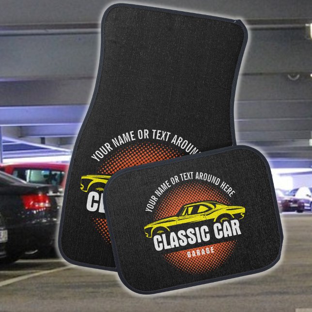 Add Name Text Yellow Classic Car  Floor Mat (Creator Uploaded)