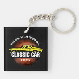 Add Name Text Yellow Classic Car  Keychain