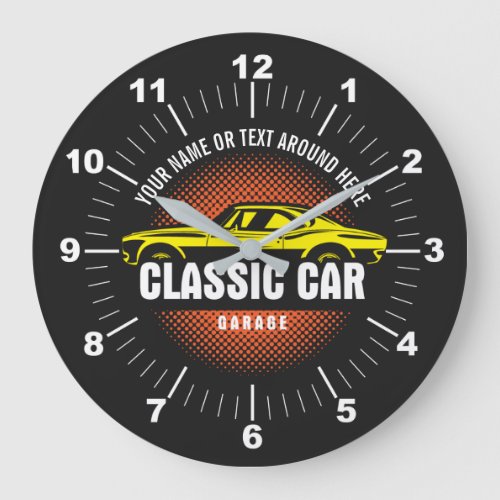 Add Name Text Yellow Classic Car   Large Clock