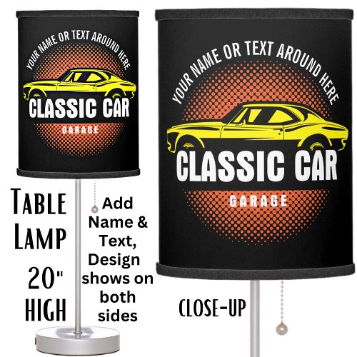 Add Name Text Yellow Classic Car   Table Lamp