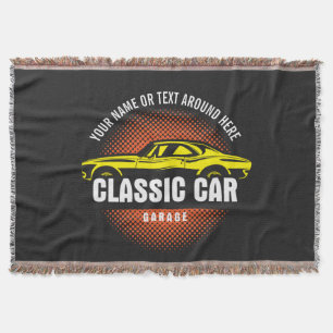 Add Name Text Yellow Classic Car  Throw Blanket