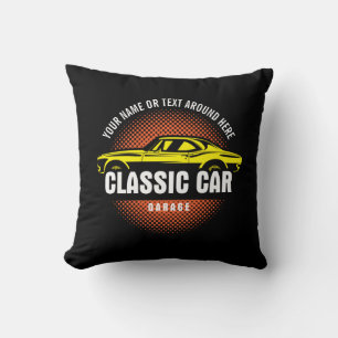 Add Name Text Yellow Classic Car   Throw Pillow