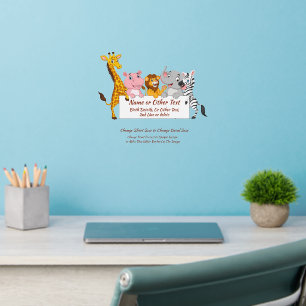 Add Name Text Zoo Animals with Sign Plaque Nursery Wall Decal