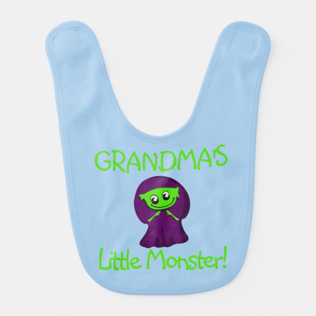 Add Name /Title, Grandpa, Grandma's Little Monster Baby Bib (Front)