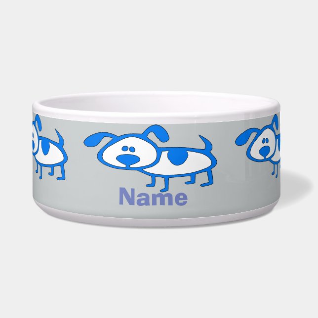 Add name to blue dot dog cartoon bowl (Front)