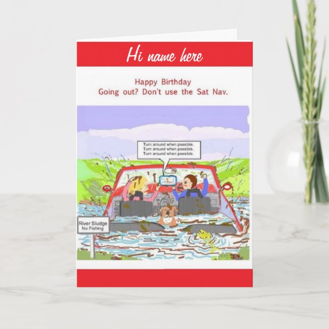 Add name to front, Birthday, Sat Nav joke Card (Front)