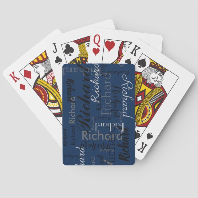Add Name to get Personalized dark-blue Poker Cards (Back)