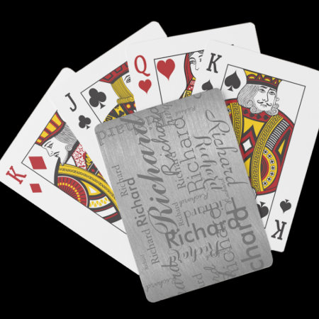 Add Name To Get Personalized Gray Steel Playing Cards