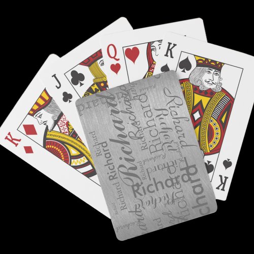 Add name to get personalized gray steel poker cards