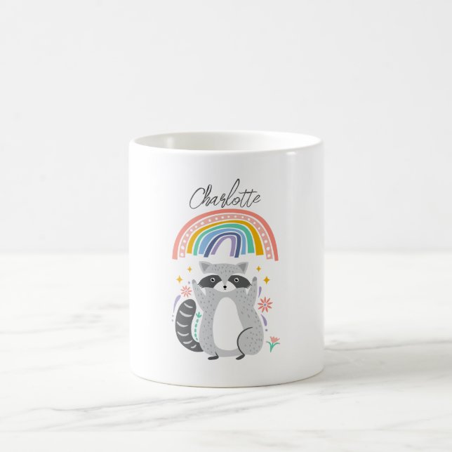 Add Name to Racoon and rainbow Coffee Mug (Center)