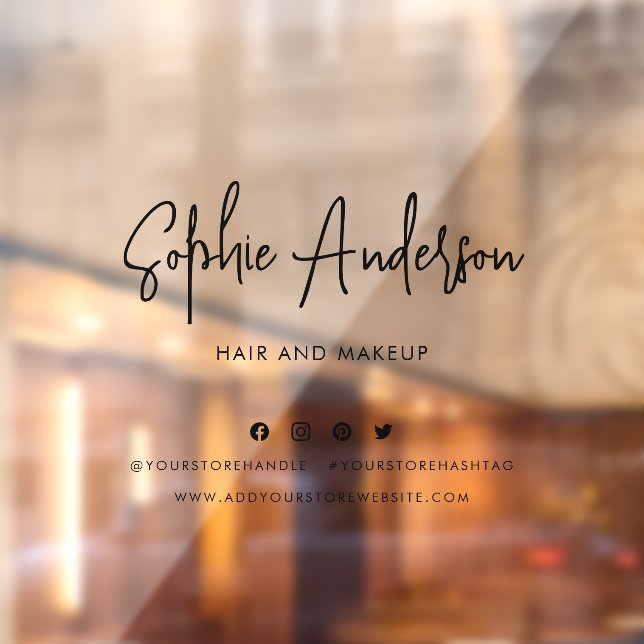 Add Name Trendy Modern Script Social Media Window Cling (Sheet 2)