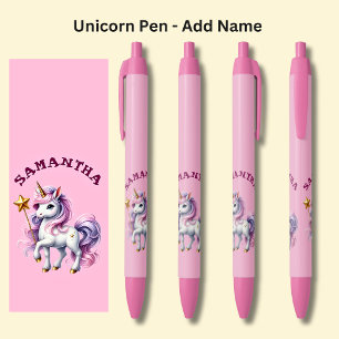 Add Name, Unicorn with a Star Wand on Pink Pen
