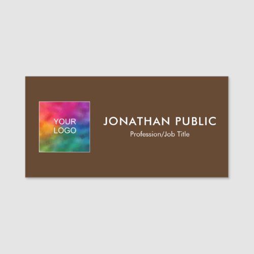 Add Name Upload Business Company Logo Here Brown Name Tag