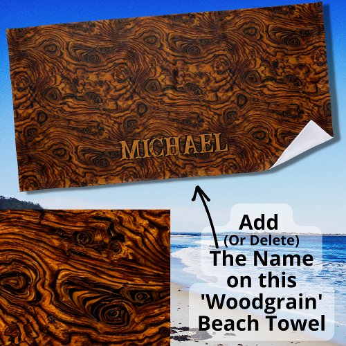 Add Name  Vintage Weathered Wood Grain Wood Look Beach Towel