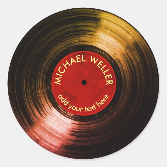 add-name vinyl record classic round sticker | Zazzle.com