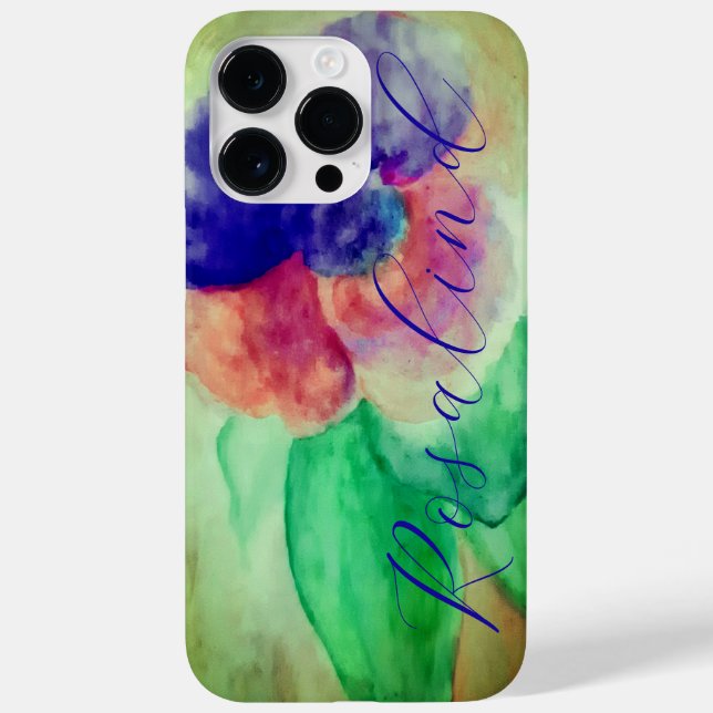 Add Name Violet Blue and Pink Pastel Floral Case-Mate iPhone Case (Back)