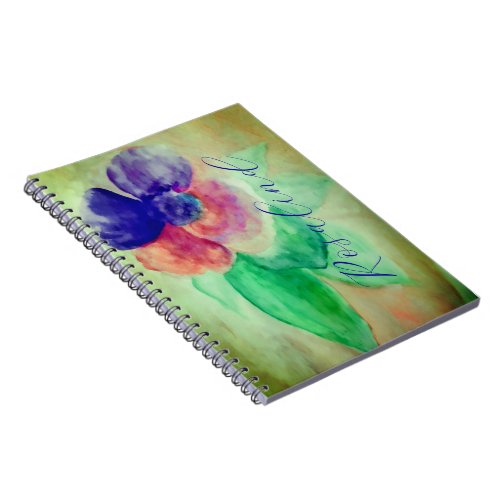 Add Name Violet Blue and Pink Pastel Floral Notebook