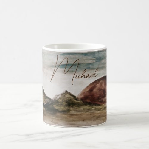 Add Name Watercolor Mountains Landscape Coffee Mug
