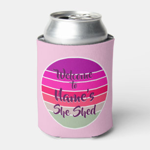 Add Name Welcome to She Shed Pink Retro Sunset Can Cooler