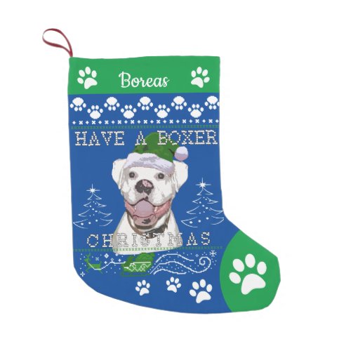 Add Name White Boxer Dog Christmas  Small Christmas Stocking