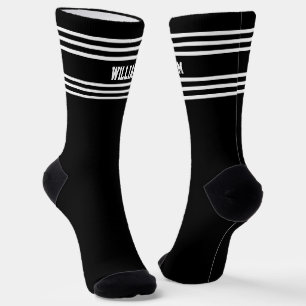Add Name White Stripes on Black Socks