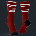 Add Name White Stripes on Dark Red Socks<br><div class="desc">Easily any name to these classic design socks - see my store for lots more great designs</div>