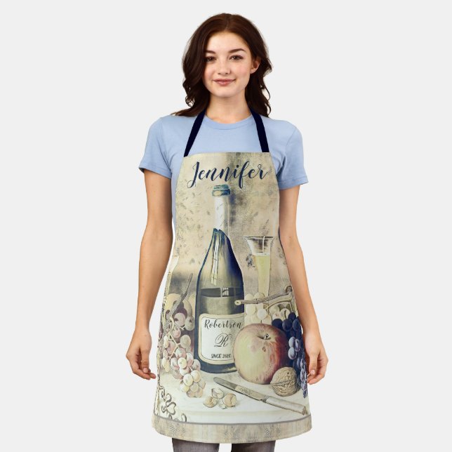 Add Name Wine and Fruit All-Over Print Apron (Worn)