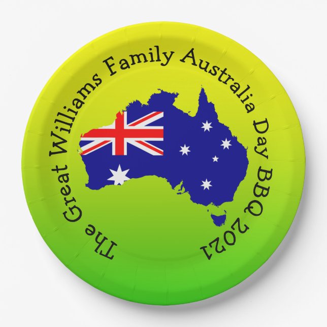 Add Name Year Australia Day BBQ 9" Paper Plates (Front)