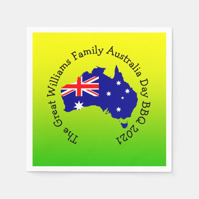 Add Name Year Australia Day BBQ Cocktail Napkins (Front)
