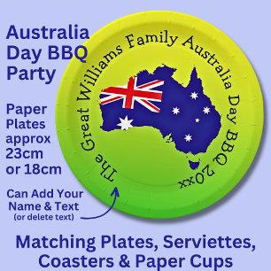 Add Name Year, Australia Day Green Gold for BBQ 9" Paper Plates