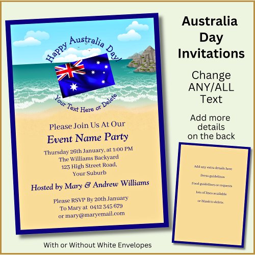 Add Name Year Date Australia Day Party Beach Invitation