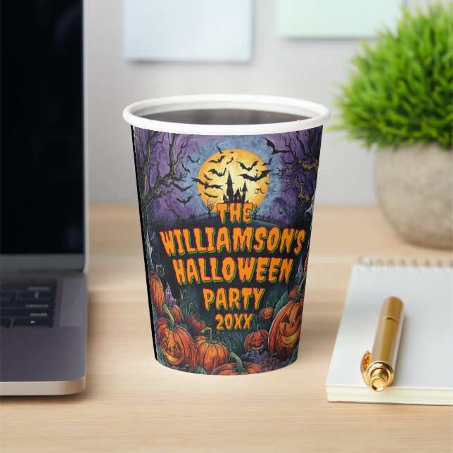 Add Name Year Halloween Party 12oz Paper Cups (Insitu)