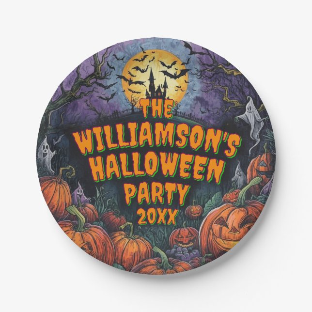 Add Name Year Halloween Party 7" Paper Plates (Front)